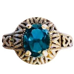 London Blue Topaz 925 Sterling Silver Filigree Ring 8